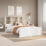 vidaXL Säng med bokhylla utan madrass vit 140x200cm massiv furu