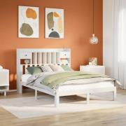 vidaXL Säng med bokhylla utan madrass vit 135x190cm massiv furu