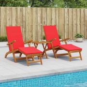 vidaXL Reclining och Fällbar Solstol 2 pcs Röd 55 x 146 x 91 cm