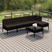 vidaXL Loungegrupp med dynor 6 delar svart konstrotting