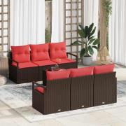 vidaXL Soffset med kudde 7 pcs Brun och Röd konstrotting