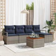 vidaXL Trädgårdsoffset med kudde 6 pcs Grå konstrotting