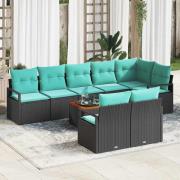 vidaXL Trädgårdsoffset med kudde 9 pcs Svart konstrotting