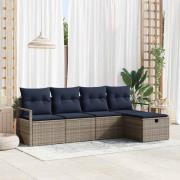 vidaXL Soffset med kudde 5 pcs Grå och Marinblå konstrotting