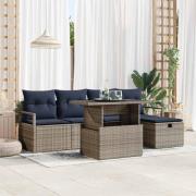 vidaXL Trädgårdsoffset med kudde med lagring 6 pcs Grå Poly rattan