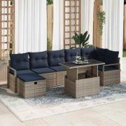vidaXL Trädgårdsoffset med kudde med lagring 8 pcs Grå Poly rattan