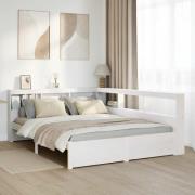 vidaXL Säng med bokhylla utan madrass vit 140x190cm massiv furu