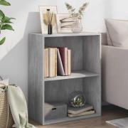 vidaXL Bokhylla 2 hyllor betonggrå 60x30x76,5 cm konstruerat trä