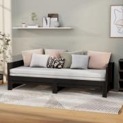 vidaXL Utdragbar dagbädd svart massiv furu 2x(90x190) cm