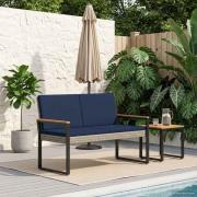 vidaXL Utomhusbänk Grå och Marinblå 107 x 61 x 80 cm konstrotting