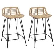 vidaXL Barpall 2 pcs Naturlig 44 x 45 x 76 cm Rattan och Stål