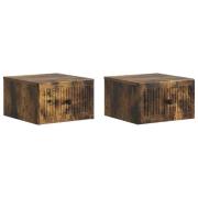 vidaXL Väggmonterat Sängbord med låda 2 pcs Rökt ek 33 x 34,5 x 20 cm