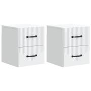 vidaXL Väggmonterat Sängbord med låda 2 pcs Vit 34,5 x 33 x 40 cm