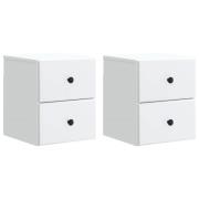 vidaXL Väggmonterat Sängbord med låda 2 pcs Vit 34,5 x 33 x 40 cm