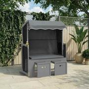 vidaXL Strandkorg med tak konstrotting och massivt trä antracit&svart