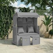 vidaXL Strandkorg med dynor konstrottning och massivt trä grå