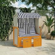 vidaXL Strandkorg med dynor konstrottning och massivt trä vit & blå