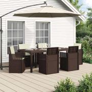 vidaXL Trädgårdsmöbelset med kudde 7 pcs Brun och gräddvit PP