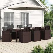 vidaXL Trädgårdsmöbelset med kudde 9 pcs Brun och antracit PP
