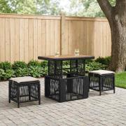 vidaXL Trädgårdsmöbelset med kudde 3 pcs Svart och kräm konstrotting