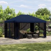 vidaXL Trädgårdsgazebo med sidoväggar 4 × 3 m Blå Polyester och Stål