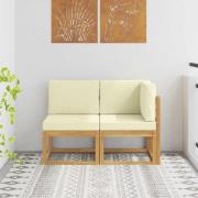 vidaXL Modulsoffa utomhus mitt och hörn 2 Stycke Vit Massivt Akaciaträ