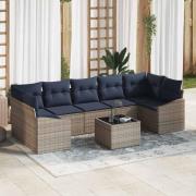 vidaXL Soffset med kudde 8 pcs Grå och Marinblå konstrotting