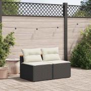 vidaXL Trädgårdssoffor utan armstöd med dynor 2 st svart konstrotting