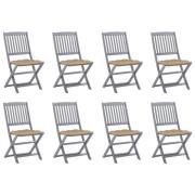 vidaXL Hopfällbara trädgårdsstolar 8 st med dynor massivt akaciaträ