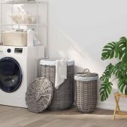 vidaXL Tvättkorg med Lock 2 pcs Kubu grå Kubu Rattan