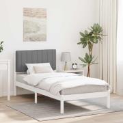 vidaXL Sängram med Klädd Huvudgavel Vit och ljusgrå 90 x 200 cm