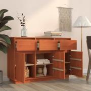 vidaXL Sideboard med låda VaxBrun 111 x 36 x 75 cm Massiv furu