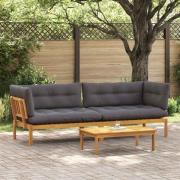 vidaXL Trädgårdspallsofaenheter 2 Stycke Naturlig och Mörk Grå