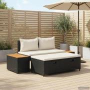vidaXL Utomhussoffset 4 pcs Svart och krämvit Poly Rattan och Akacia