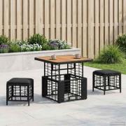 vidaXL Trädgårdsmöbelset 3 pcs Svart och Grå Poly Rattan och Akaciaträ