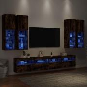vidaXL Väggmonterade tv-skåp 7 delar med LEDs rökfärgad ek