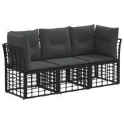 vidaXL Utomhussoffset med kudde 3 pcs Svart Polyester