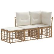 vidaXL Utomhussoffset med kudde 3 pcs Naturlig Polyester