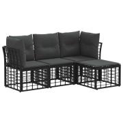 vidaXL Utomhussoffset med kudde 4 pcs Svart Polyester