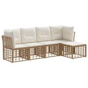 vidaXL Utomhussoffset med kudde 5 pcs Naturlig Polyester