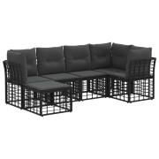vidaXL Utomhussoffset med kudde 6 pcs Svart Polyester