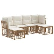vidaXL Utomhussoffset med kudde 6 pcs Naturlig Polyester