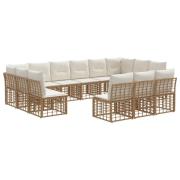 vidaXL Utomhussoffset med kudde 10 pcs Naturlig och Creamvit Polyester