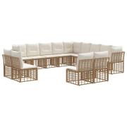 vidaXL Utomhussoffset med kudde 13 pcs Naturlig och Creamvit Polyester