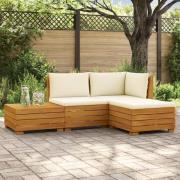 vidaXL Utomhussoffset med kudde 4 Stycke Brun Massivt Akaciaträ