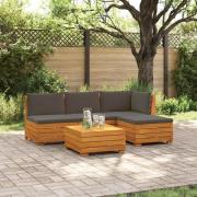 vidaXL Utomhussoffset med kudde 5 Stycke Brun Massivt Akaciaträ