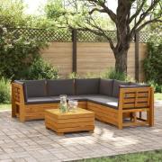 vidaXL Utomhussoffset med kudde 6 Stycke Brun Massivt Akaciaträ