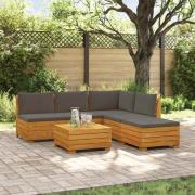 vidaXL Utomhussoffset med kudde 6 Stycke Brun Massivt Akaciaträ