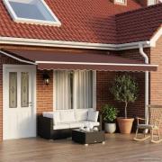 vidaXL Manuell utdragbar markis med LED-lampor Brun och vit 4 × 3 m