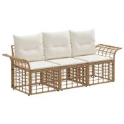 vidaXL Utomhussoffset med kudde 3 pcs Naturlig och Creamvit Polyester